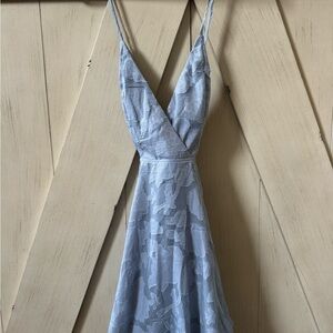 Lulus Dusty Blue Burnout Skater Mini Dress